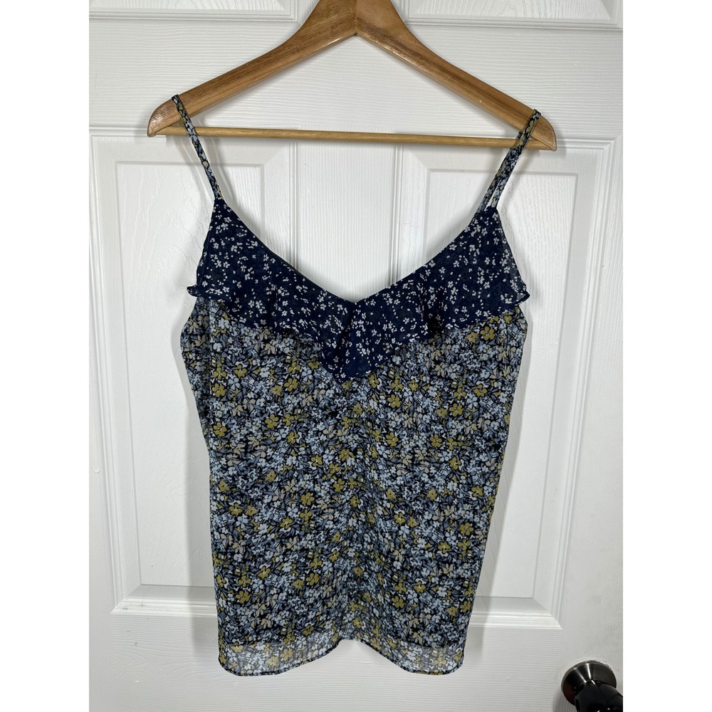 Banana Republic Cami Women S Blue Floral Ruffle V-Neck Adjustable Straps Chiffon